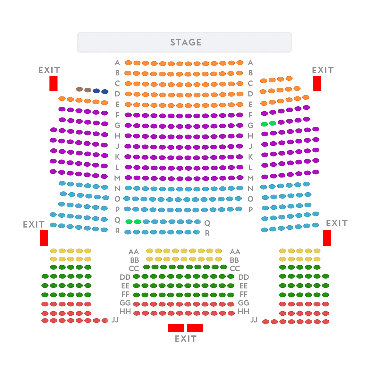 Map of the seating chart at The Newton Theatre.