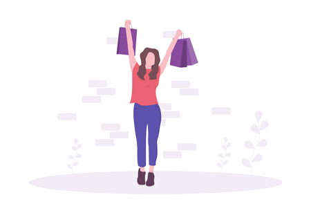 Illustration of woman holding shopping bags.