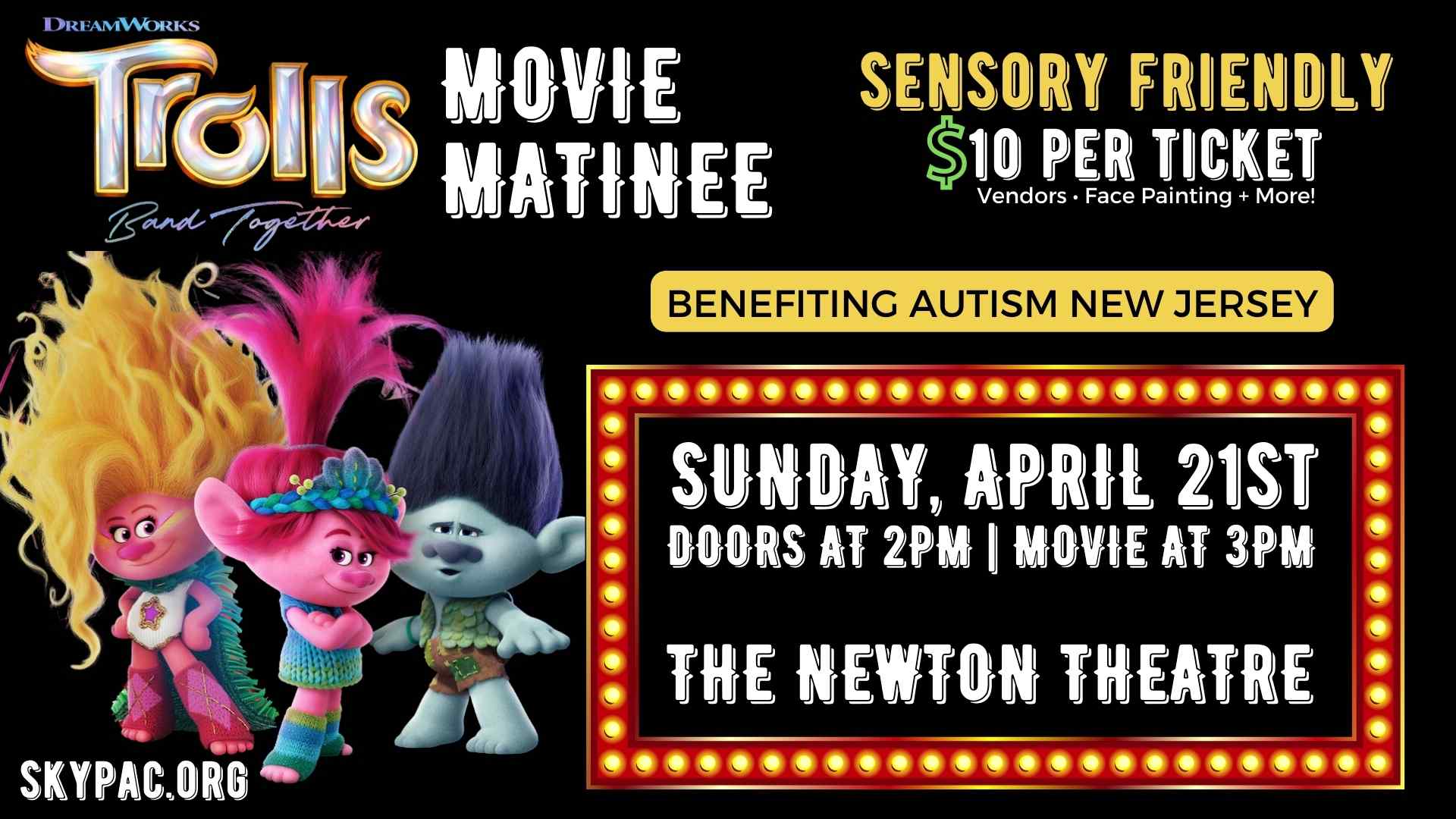 Autism Awareness Month - Trolls Movie Matinee at The Newton Theatre